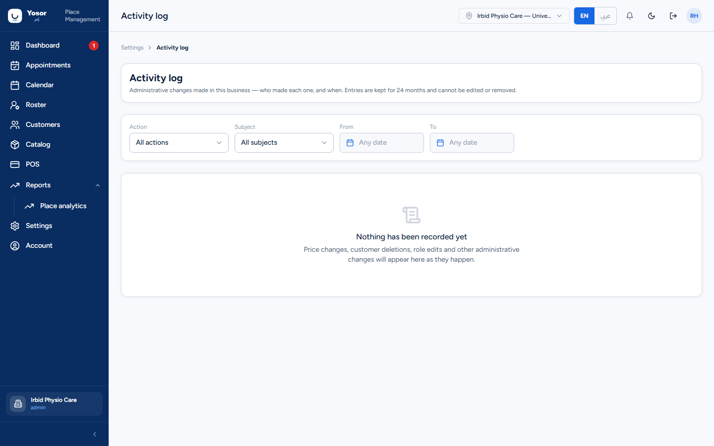 Activity log
