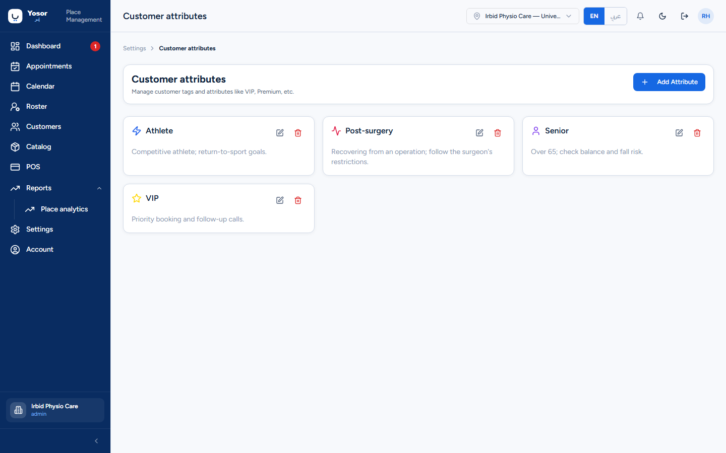 Customer attributes