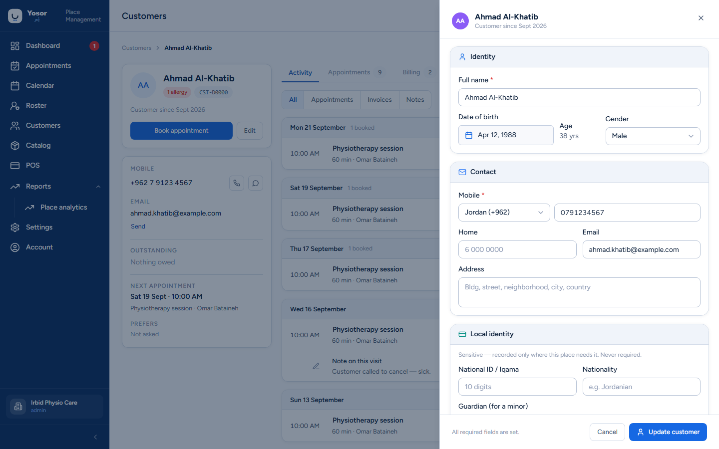 Editing an existing customer