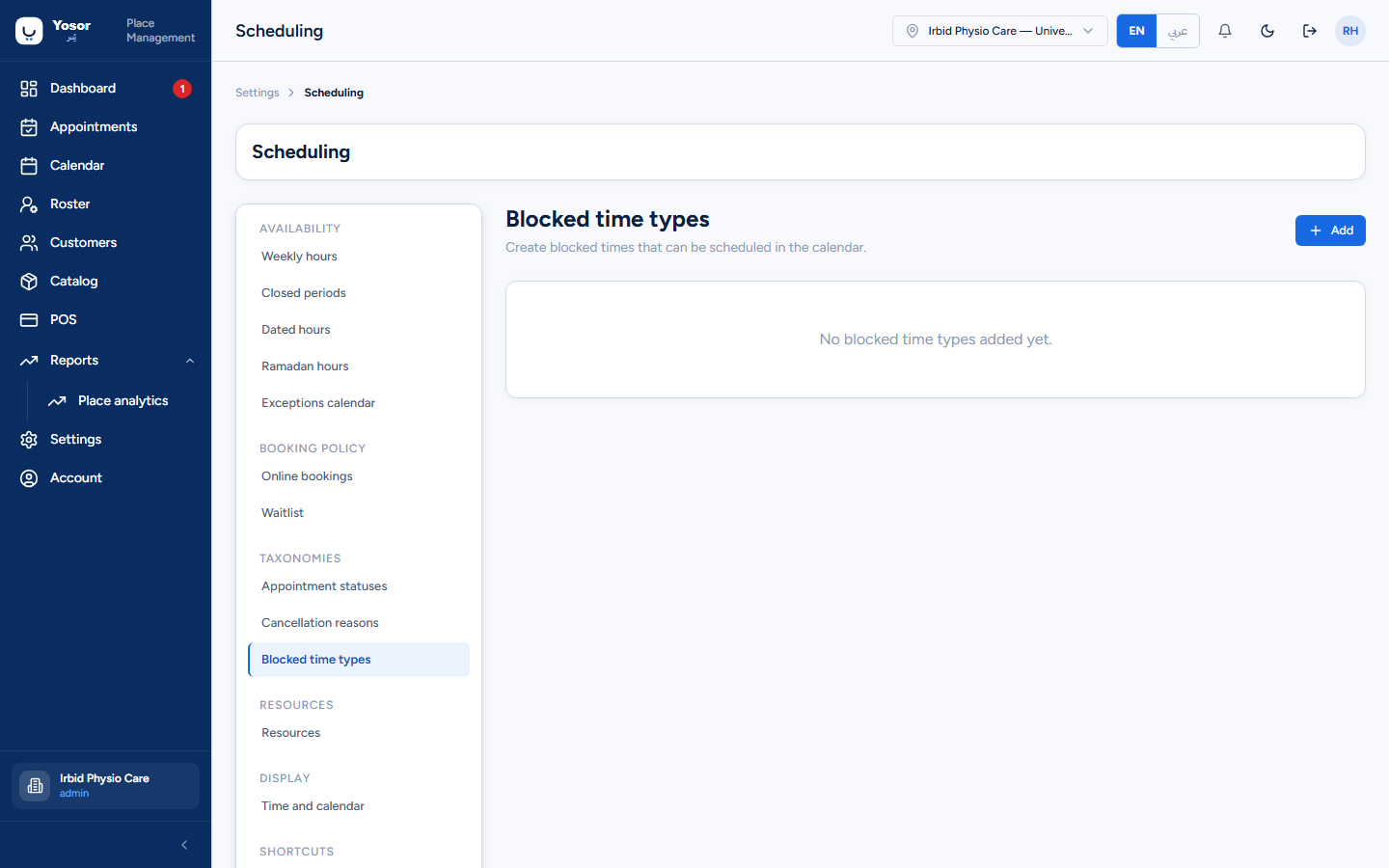 Scheduling — Blocked time types