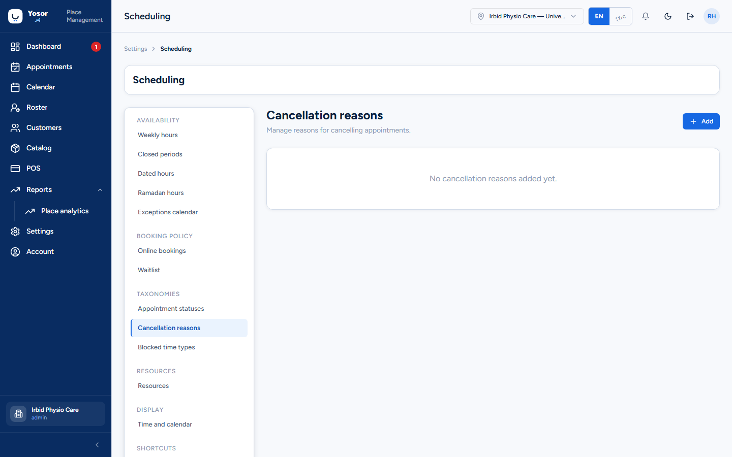 Scheduling — Cancellation reasons
