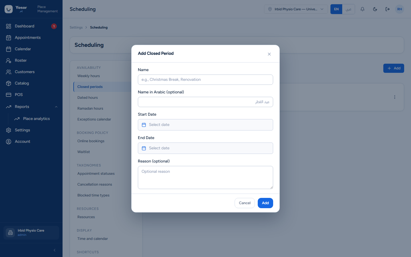 Adding a closed period