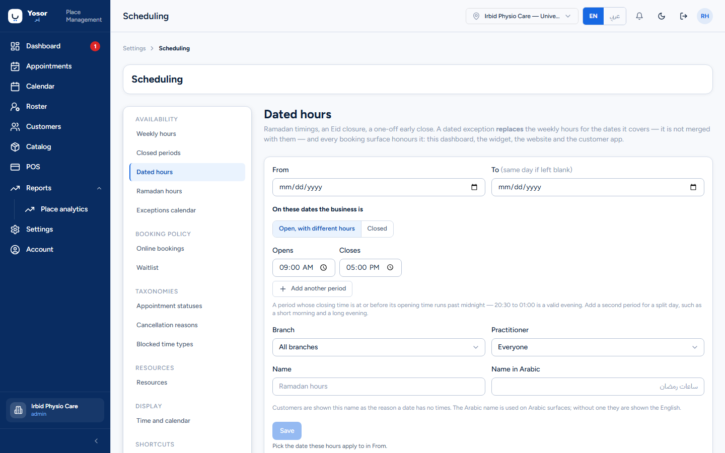 Scheduling — Dated hours