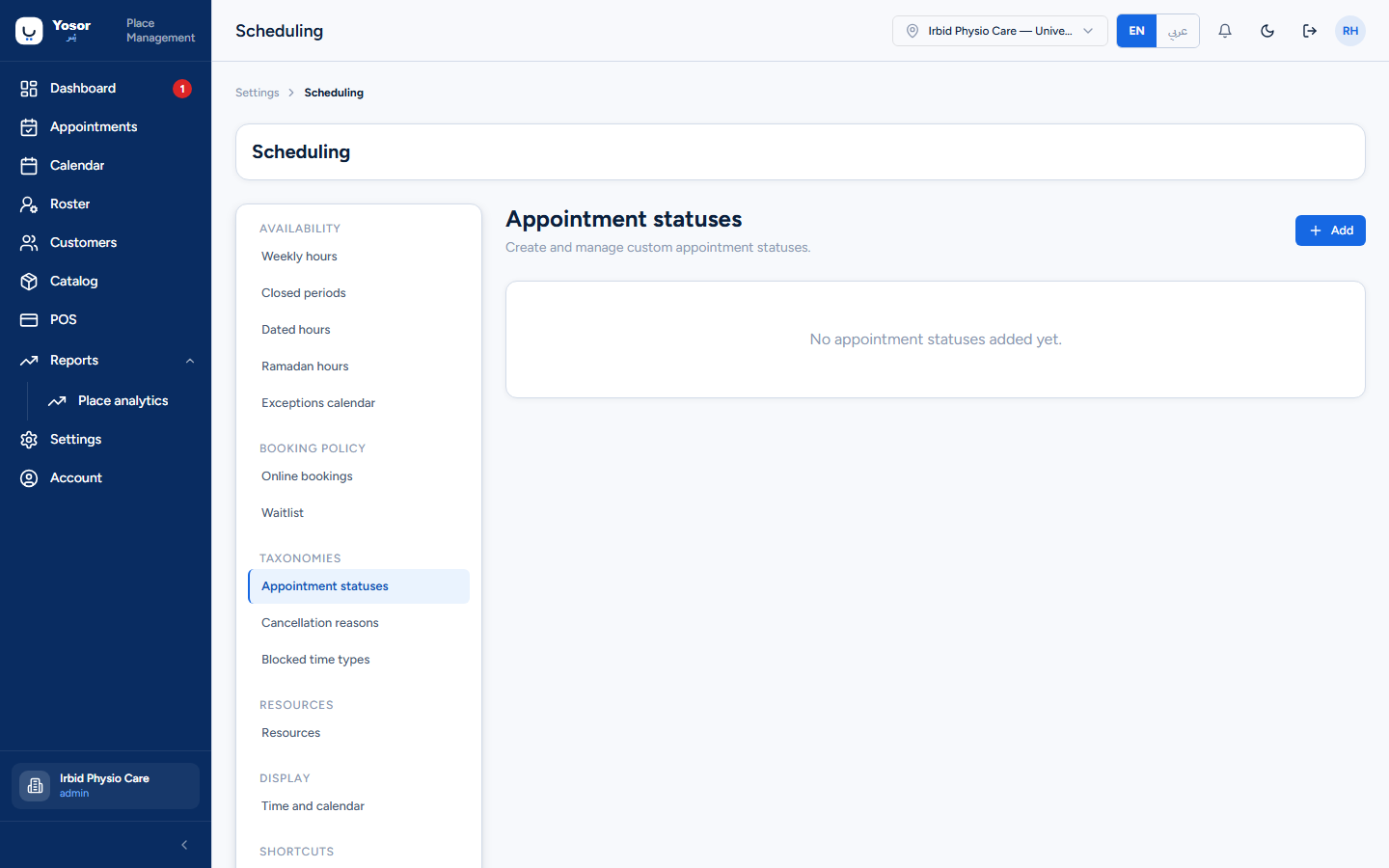 Scheduling — Appointment statuses