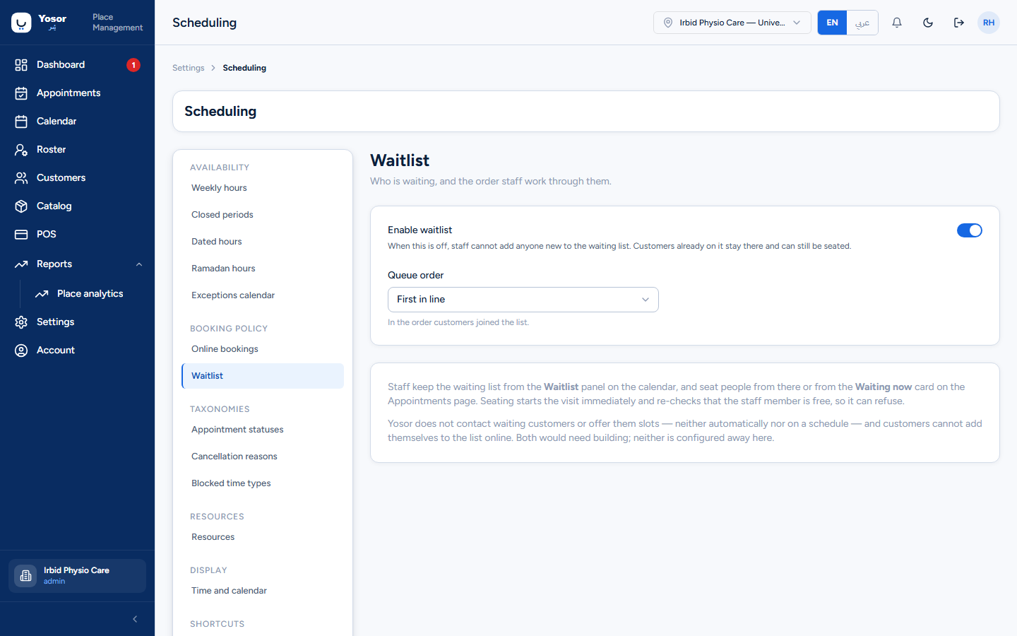 Scheduling — Waitlist