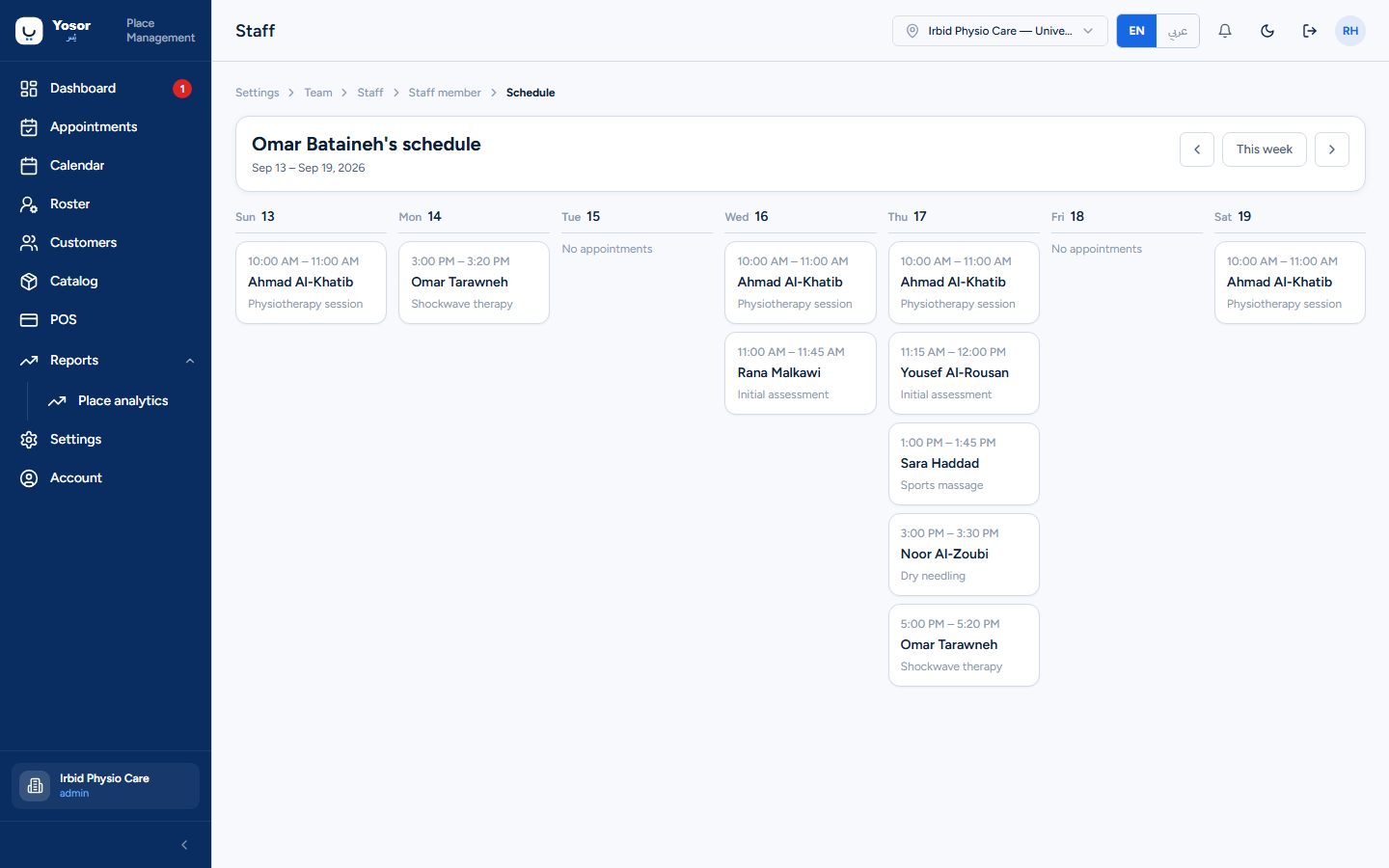 Staff schedule